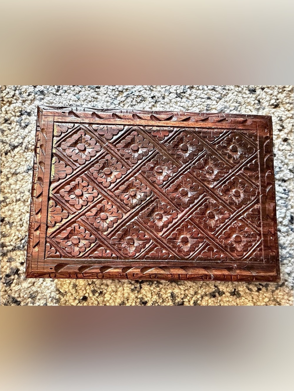 Hand Carved Wooden Box Floral Design – Vintage Style 21 x 15 cm